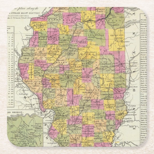 Porta-copo De Papel Quadrado Mapa novo de Illinois (Frente)
