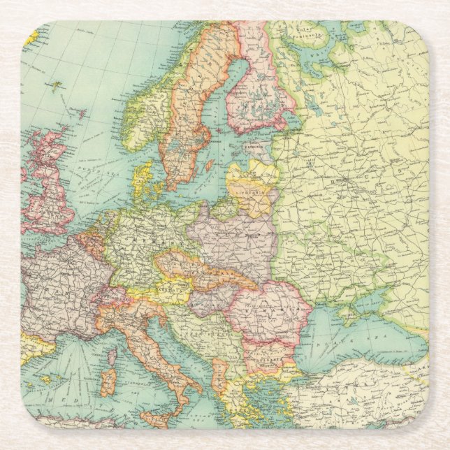 Porta-copo De Papel Quadrado Mapa político de Europa (Frente)