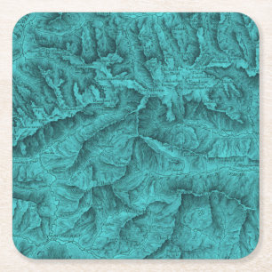 Porta-copo De Papel Quadrado Mapa Topográfico de Montanha Azul 