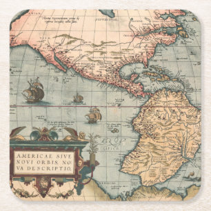 Porta-copo De Papel Quadrado Mapa Vintage da América do Norte