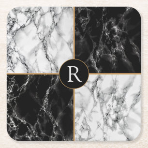 Porta-copo De Papel Quadrado Marble de Verificação Preto e Branco da Tendênc