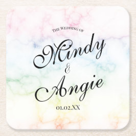 Porta-copo De Papel Quadrado Marble Rainbow Gay Script Wedding