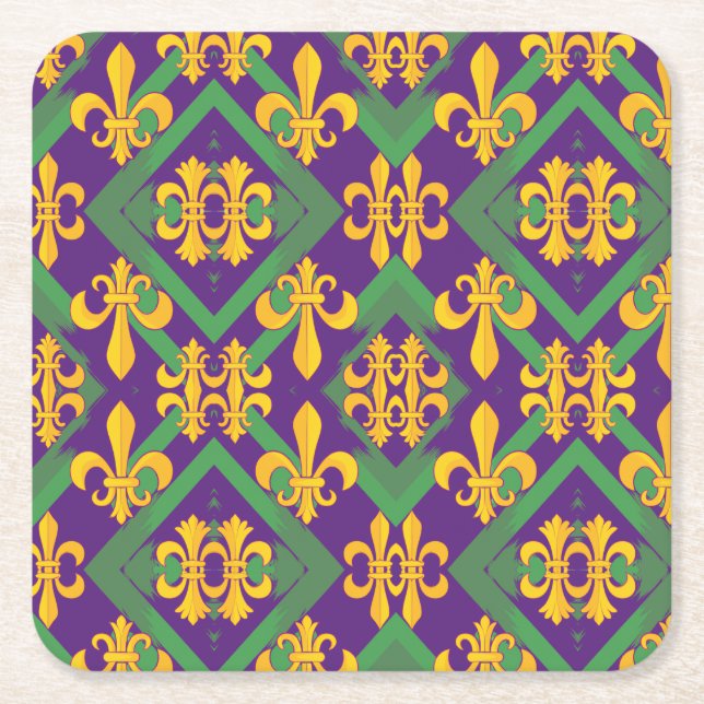 Porta-copo De Papel Quadrado Mardi Gras Fleur de lis (Frente)