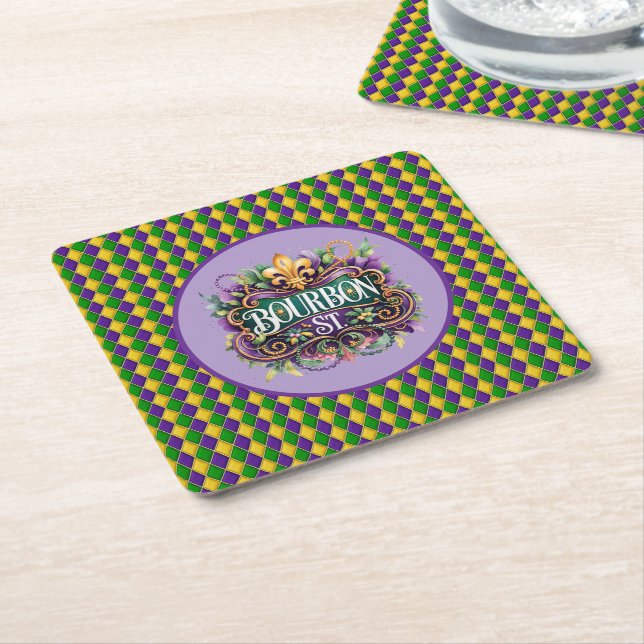 Porta-copo De Papel Quadrado Mardi Gras Paper Coaster (Inclinado)