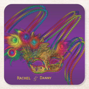 Porta-copo De Papel Quadrado Mardi Gras Party Personalizou Bebidas Coasters