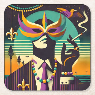Porta-copo De Papel Quadrado Mardi Gras Sr. Morte O Homem Fumante