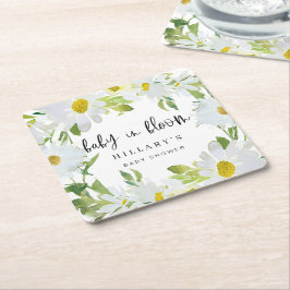 Porta-copo De Papel Quadrado Margarida Branca | floral de Verão Chá de fraldas