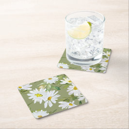 Porta-copo De Papel Quadrado Margarida Branca | floral de Verão Chá de fraldas