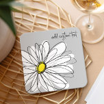 Porta-copo De Papel Quadrado Margarida Whimsical - orquídea - nome do script de<br><div class="desc">Uma dúzia de desenhos de margarida. As linhas modernas são desenhadas à mão e incluem pétalas brancas e um centro amarelo para a flor. O fundo é uma cinza suave - e o nome é um script de tendência. Você pode adicionar um nome, um monograma ou outro texto personalizado. Se...</div>