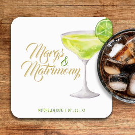 Porta-copo De Papel Quadrado Margs e Matrimônio Verde e Dourado Chá de Noiva