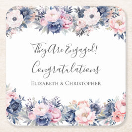 Porta-copo De Papel Quadrado Marinho Azul Cor-de-rosa Festa de noivado botânica