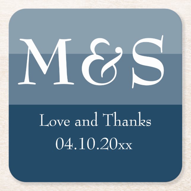 Porta-copo De Papel Quadrado Marinho Azul Simples Casamento Moderno (Frente)