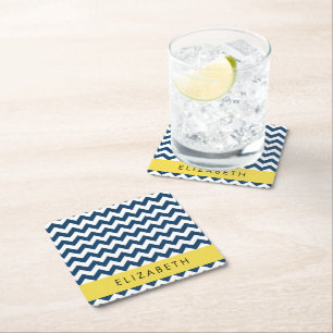 Porta-copo De Papel Quadrado Marinho Azul Zigzag, Marinho Blue Chevron, Seu Nom
