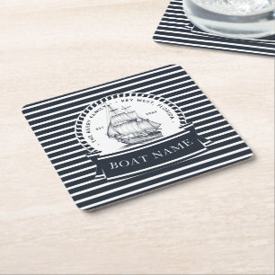 Porta-copo De Papel Quadrado Marinho Blue Boat Personalizado