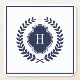 Porta-copo De Papel Quadrado Marinho-Blue Crest Wreath Monogramas