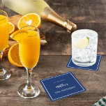 Porta-copo De Papel Quadrado Marinho de aniversário cara de homens brancos mini<br><div class="desc">Um fundo azul marinho decorado com uma estrutura branca. Personalize e adicione uma data,  nome,  idade.</div>