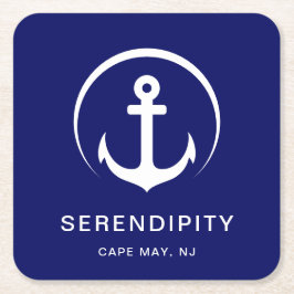 Porta-copo De Papel Quadrado Marinho de Monograma de Barcos Modernos Azul