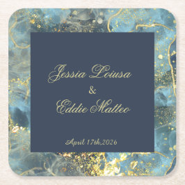 Porta-copo De Papel Quadrado Marinho e casamento Dourado