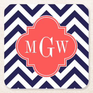 Porta-copo De Papel Quadrado Marinho Lg Chevron Coral Vermelho Quatrefoil 3 Mon