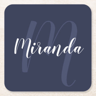 Porta-copo De Papel Quadrado Marinho náutico Monograma e Nome Personalizados A