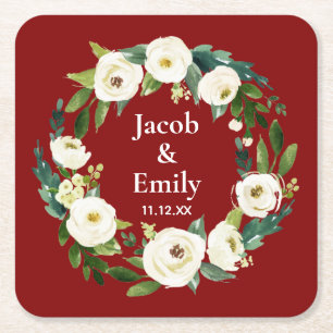 Porta-copo De Papel Quadrado Maroon Greenery Personalizado Nomes