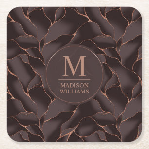 Porta-copo De Papel Quadrado Marrom Chocolate & Dourado Rosa Padrão de Onda Abs