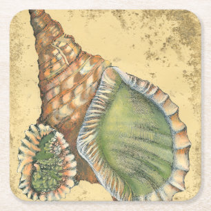 Porta-copo De Papel Quadrado Marrom e Seashell Verde