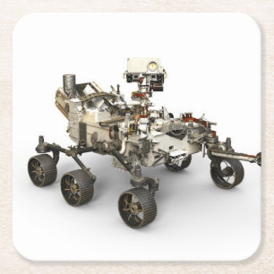 Porta-copo De Papel Quadrado Mars Perseverance Rover Em Fundo Branco.