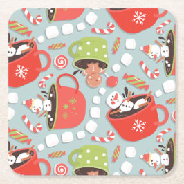 Porta-copo De Papel Quadrado Marshmallow Snowman Hot Cacau