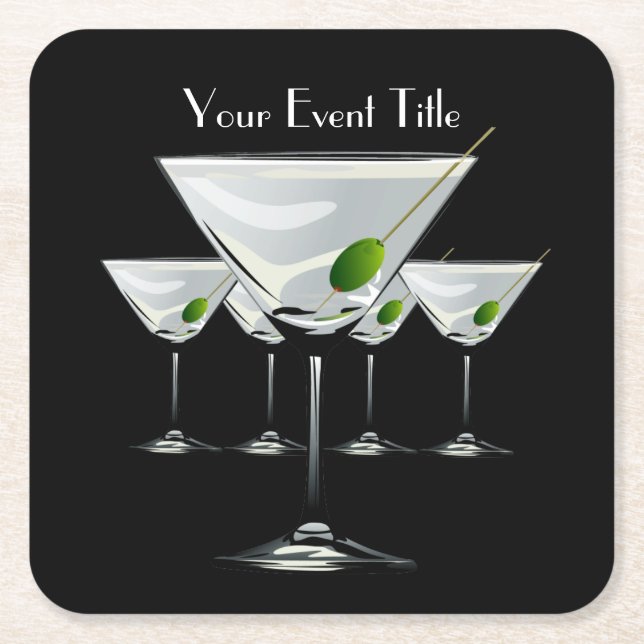 Porta-copo De Papel Quadrado Martini Cockatl Party - Porta copos Preta (Frente)