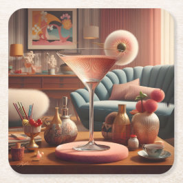 Porta-copo De Papel Quadrado Martini Futurista Atômico de Cerejeira em Flor