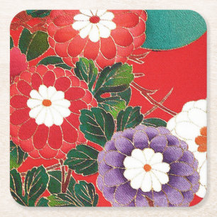Porta-copo De Papel Quadrado Matéria têxtil japonesa do vintage - dálias