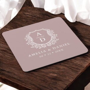 Porta-copo De Papel Quadrado Mauve Monogramding Floral Crest Elegante