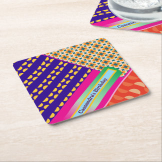 Porta-copo De Papel Quadrado Maximalista Aniversário Repetitivo Padrões Colorid