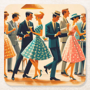 Porta-copo De Papel Quadrado Meio século Modern Martinis Dançando Cocktail