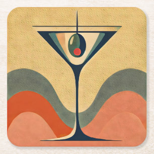 Porta-copo De Papel Quadrado Meio século moderno "pimento azeitona martini wave