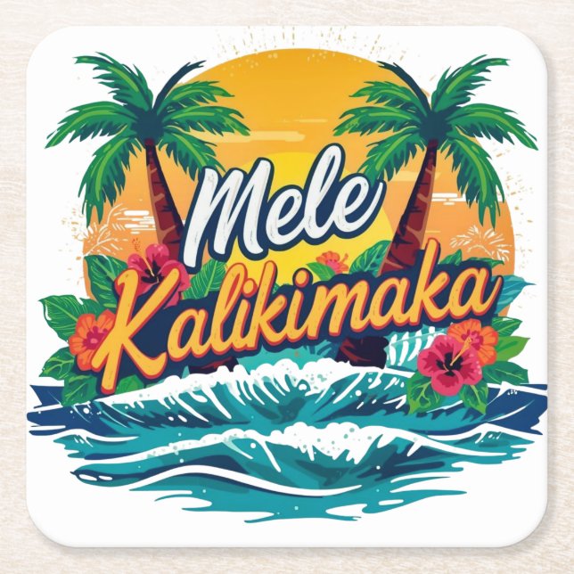 Porta-copo De Papel Quadrado Mele Kalikimaka Natal tropical (Frente)