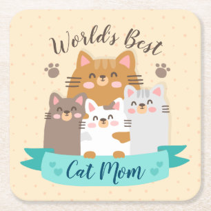 Porta-copo De Papel Quadrado Melhor Mãe de Gato do Mundo - Gatinhos Bonitos
