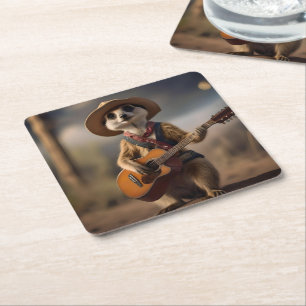 Porta-copo De Papel Quadrado **"Melodias da Savana: Um Violão de Meerkat Ser