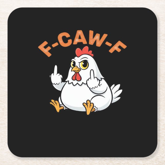 Porta-copo De Papel Quadrado Meme Engraçado F-Caw-F Frango (Frente)