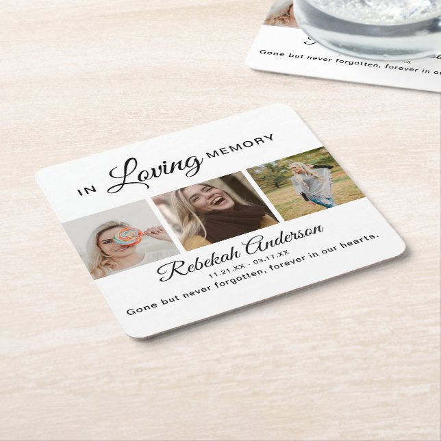 Porta-copo De Papel Quadrado Memorial da Colagem de Fotos Moderna 3 (Inclinado)