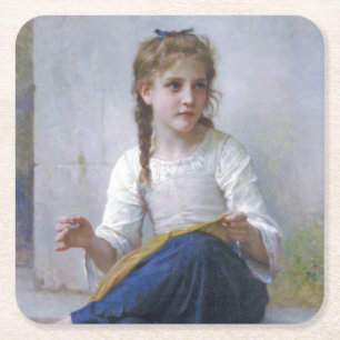 Porta-copo De Papel Quadrado Menina Costurando, Bouguereau