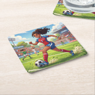 Porta-copo De Papel Quadrado Menina de Desenho Animado Fofo Jogando Futebol