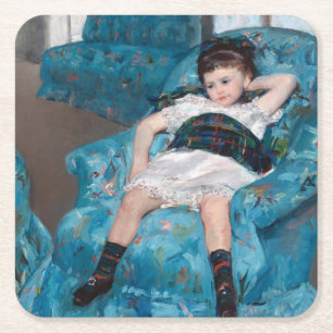 Porta-copo De Papel Quadrado Menina em uma cadeira azul, Cassatt