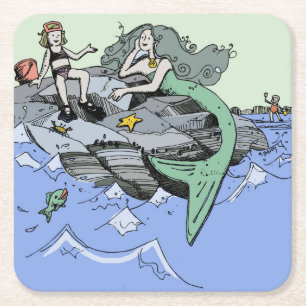 Porta-copo De Papel Quadrado Menina Sereia Verão Praia Amizade Caprichosa