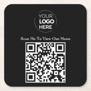 Porta-copo De Papel Quadrado Menu Código QR   Logotipo preto sem contato Modern