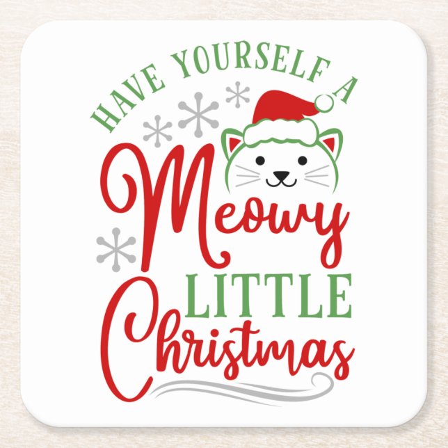 Porta-copo De Papel Quadrado Meowy Little Christmas (Frente)