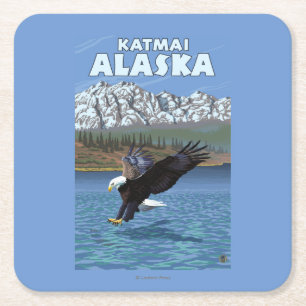 Porta-copo De Papel Quadrado Mergulho da águia americana - Katmai, Alaska