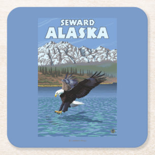 Porta-copo De Papel Quadrado Mergulho da águia americana - Seward, Alaska