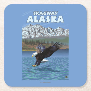 Porta-copo De Papel Quadrado Mergulho da águia americana - Skagway, Alaska